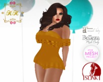 ! KK ! Ruffled Bare Shoulder Romper -YellowAdd/Rez