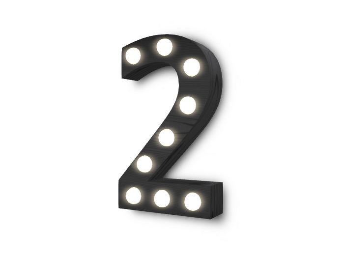 [Px] "2" Number Two Illuminated Light Bulbs Sign