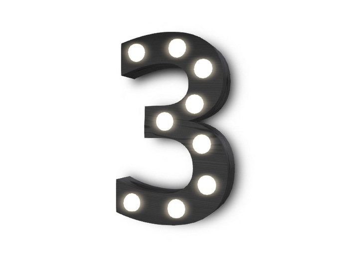 [Px] "3" Number Three Illuminated Light Bulbs Sign