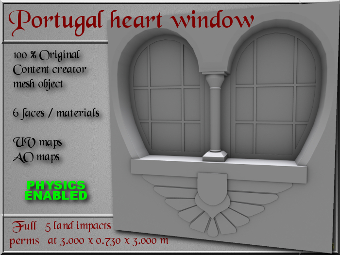 Portugal heart window - 5 LI - FULL PERMS Mesh