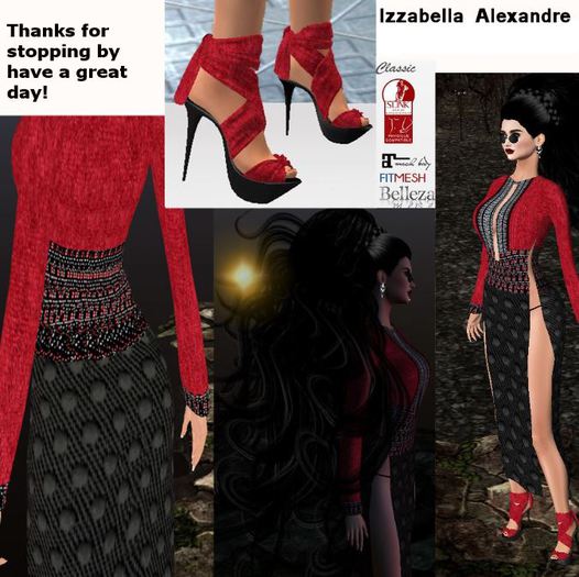 A. Izza Red Black Bling Long Slit Dress