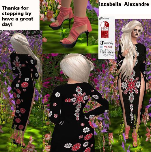 A. Izza Roses Cross Long Slit Dress and Wrap Shoes