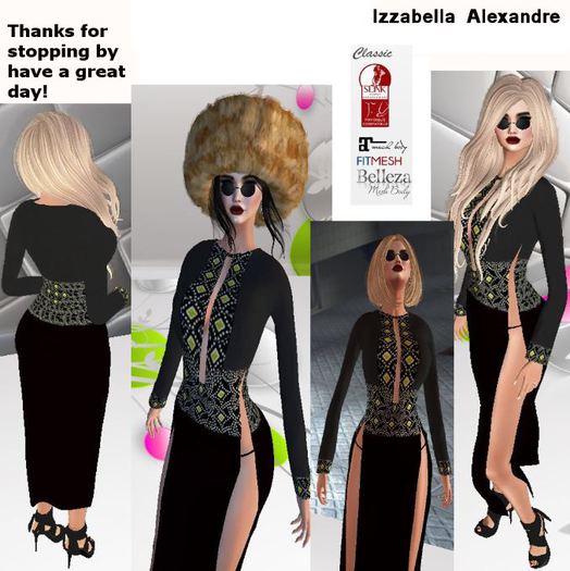A. Izza Yellow Black 2 Slit Long Black Low Dress