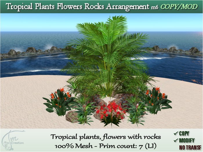 Tropical Flowers Plants Beach Rocks Garden Arrangement M6 CM