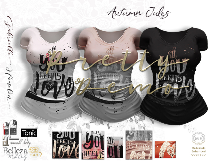 ♥ 2021 Update ♥  Demo  Autumn Jules TShirt - All You Need Is Love