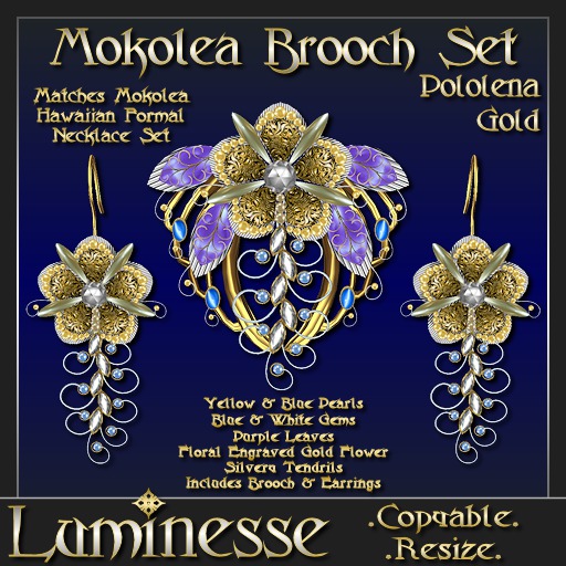 MOKOLEA Pololena Brooch & Earrings Set - Yellow Blue Gold