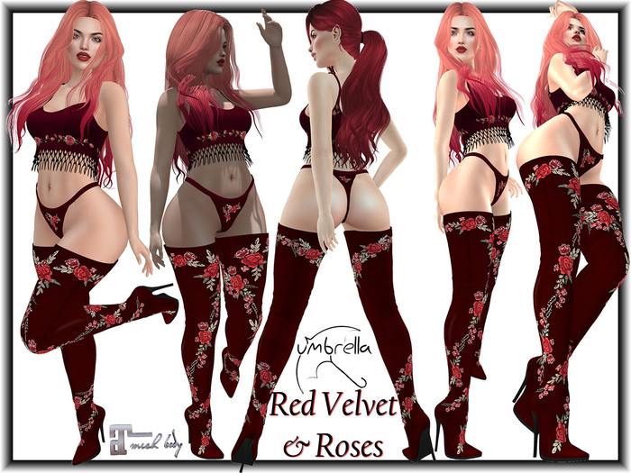 [u] Red Velvet Roses  - Sky-High Boots, Top & Panties Maitreya Lara Sexy Thigh High Outfit -PROMO PRICE