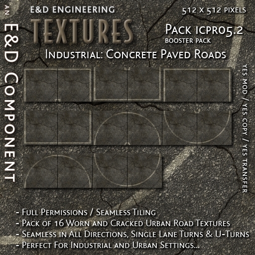 Second Life Marketplace - [ICPR05.2] 16 Cracked Road Street Concrete ...