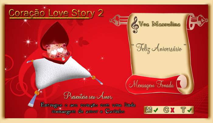 (LOVE STORY) Box-Coracao de Mesa c/ MENSAGEM FONADA**Feliz Aniversário (M)**