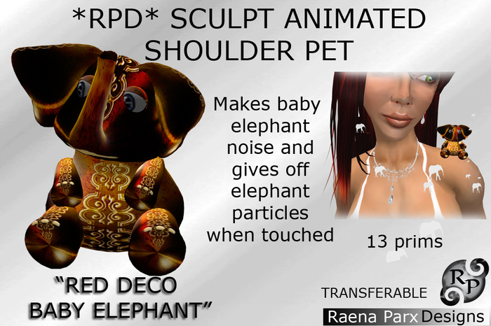 ANIMATED SCULPT BABY ELEPHANT SHOULDER PET  - RED DECO- *RPD*