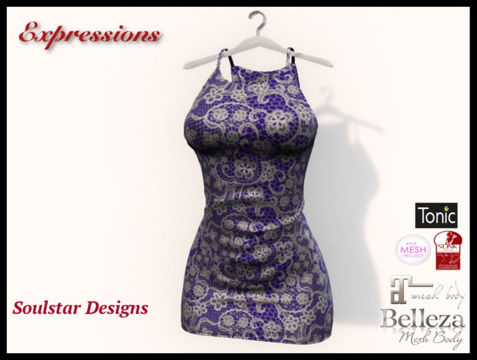 Expressions Tank Dress - Cobalt Blue  & White Lace