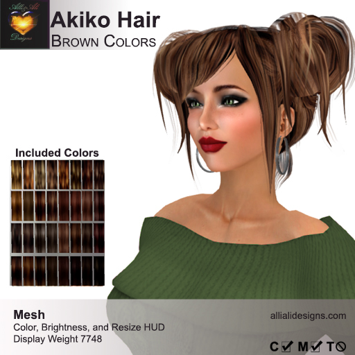 A&A Akiko Hair Brown Colors Pack. Womens mesh pigtails hairstyle