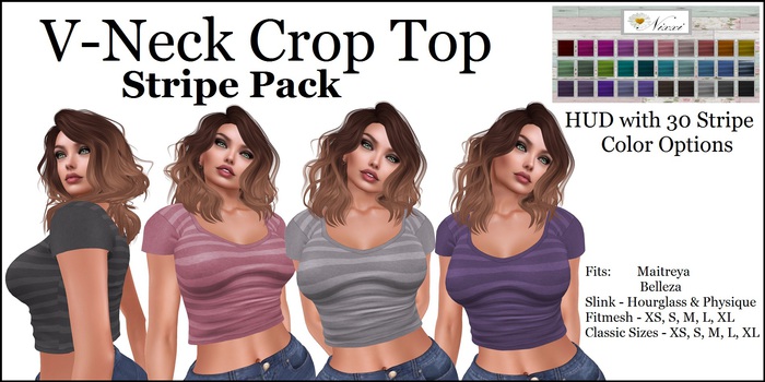 Nixxi Fashions - V-Neck Crop Top (30 Stripes HUD)