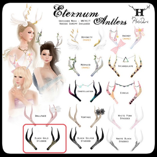 +Half-Deer+ Eternum Antlers (Black Gold Studded) [box]
