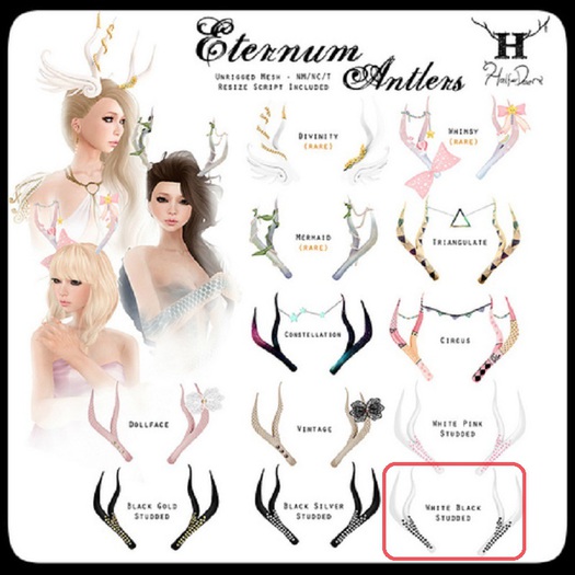 +Half-Deer+ Eternum Antlers (White Black Studded) [box]