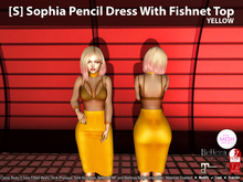 [S] Sophia Pencil Dress With Fishnet Top Yellow