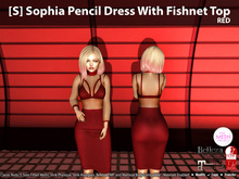[S] Sophia Pencil Dress With Fishnet Top Red