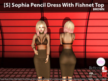 [S] Sophia Pencil Dress With Fishnet Top Brown