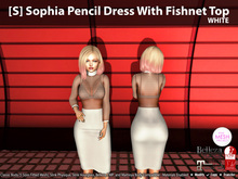 [S] Sophia Pencil Dress With Fishnet Top White