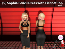 [S] Sophia Pencil Dress With Fishnet Top Blue