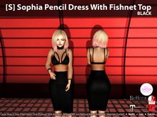 [S] Sophia Pencil Dress With Fishnet Top Black