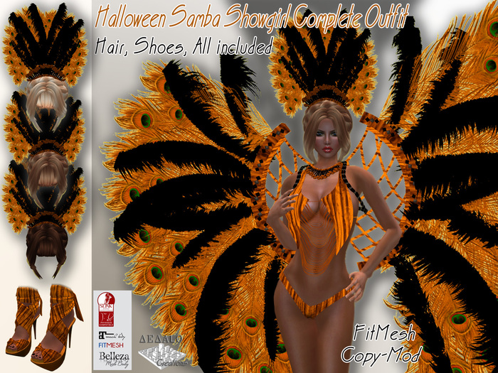 Halloween Samba Showgirl Complete Outfit -FitMesh- Hair Shoes F