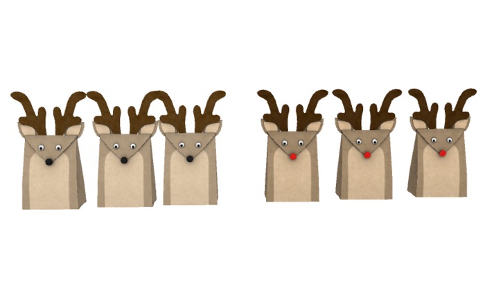 Six Christmas Reindeer Bags  - Mod/Transfer -