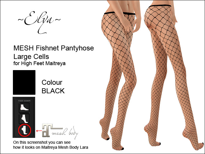 ~Elya~ Fishnet Pantyhose Large Cells Black High Feet