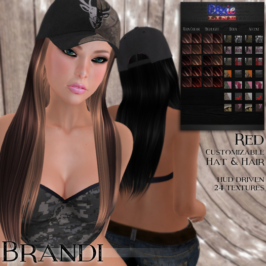 [Dixie Line] Brandi Mesh Hair & Hat - Reds (Wear & Click)