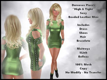 BEADED MINT LEATHER CLUB OR PARTY MINI DRESS