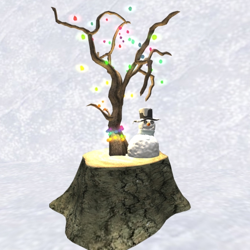 Light tree with snowman on tree stump