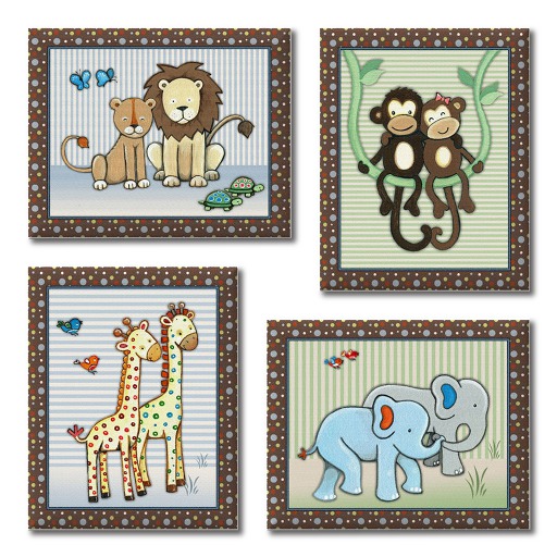 Kids Wall Decor - Framed Jungle Quad