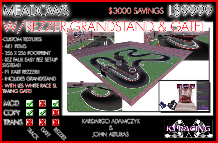 KJ Racing Green Meadows Race Track with Timing Race Gate, Rezzer and Grandstand