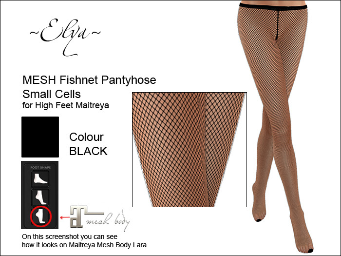 ~Elya~ Fishnet Pantyhose Small Cells Black High Feet