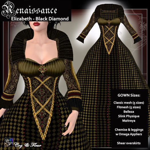 C&F Elizabeth Renaissance w Mesh body sizes - BLK Diamond