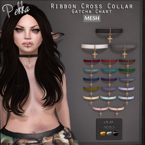 .Pekka. Ribbon Cross Collar - gray RARE