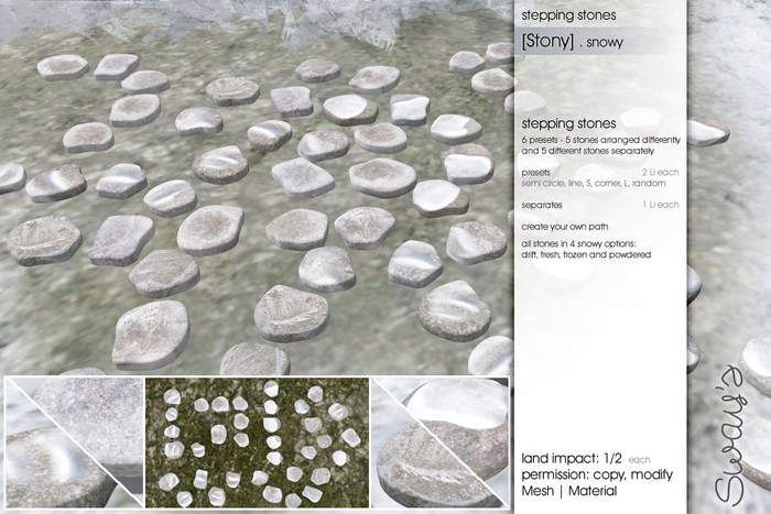 Sway's [Stony] stepping stones . Snowy - big pack