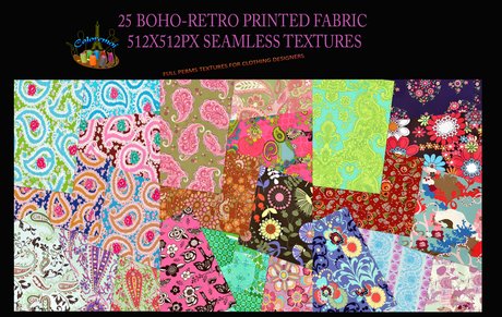 Second Life Marketplace - 25 boho-retro print fabric seamless textures