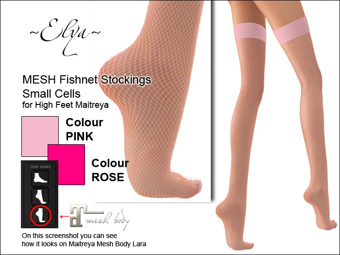 ~Elya~ Fishnet Stockings Small Cells Pink High Feet