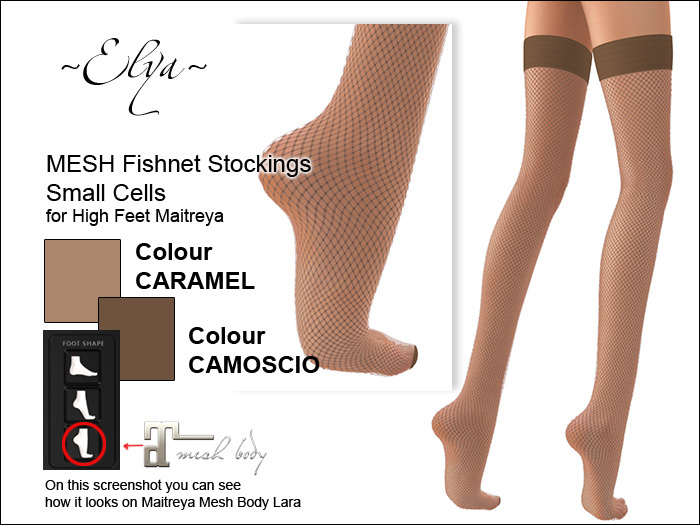 ~Elya~ Fishnet Stockings Small Cells Caramel High Feet