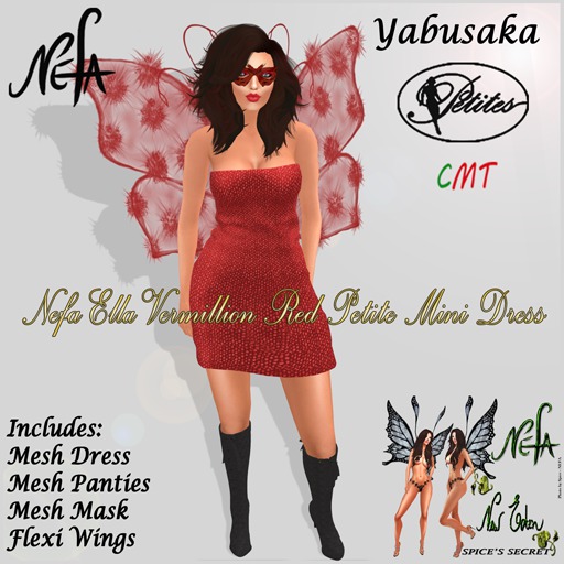 NEFA 141Y Ella Vermillion Red Petite Mini Dress and Mesh Mask - Yabusaka 