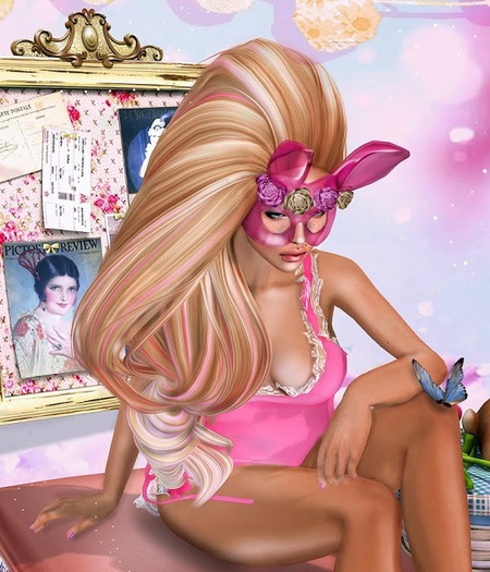 Pink Acid Dead Flowers Creepy Bunny Plastic Mask - Pink RARE