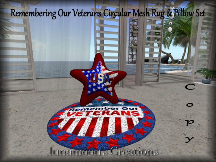 Veteran's Circular Mesh Rug & Pillow Set