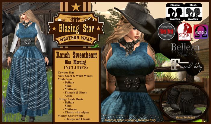 Blazing Blue Ranch Second Life Marketplace - *BLAZING STAR*Ranch Sweetheart-Blue Morning