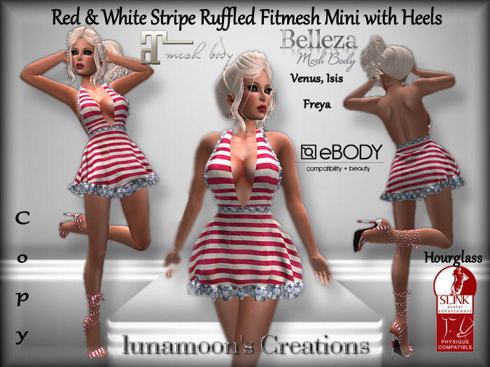 Red & White Stripe Ruffled Fitmesh Mini and Heels