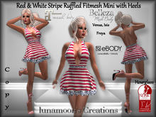 Patriotic RWB Stripe Ruffled Fitmesh Mini w/Heels