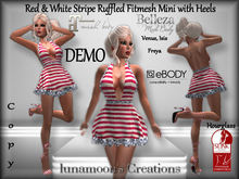 DEMO-Red & White Stripe Ruffled Fitmesh Mini & Heels