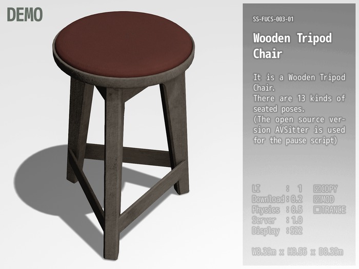 SS-FUCS-003-91: Wooden Tripod Chair DEMO