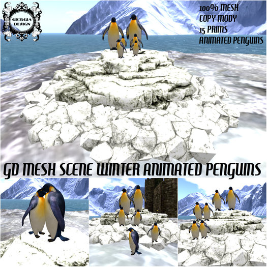GD MESH SCENE WINTER ANIMATED PENGUINS