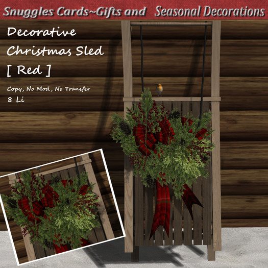 Decorative Christmas Sled [ Red ] By Snuggles  Boxed